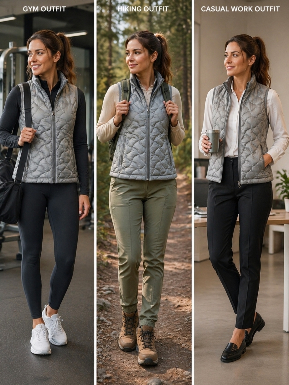 Packable quilted zipper puffer vest with pockets & packable bag size XS